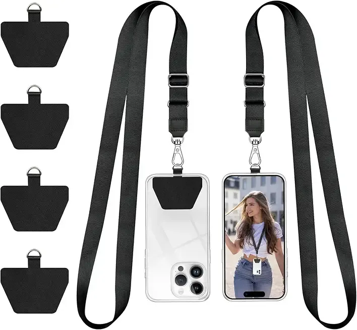 Doormoon Phone Lanyard, Universal Adjustable Neck Strap for Phone Case Keys ID Badges Cell Phone Lanyard Compatible with iPhone, Samsung, Most Smartphones, 2 Pack, Black Black