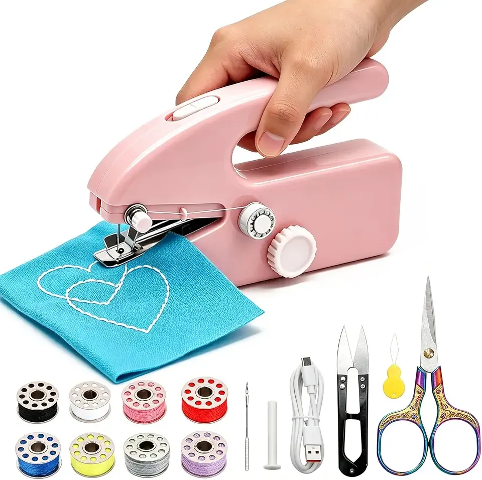 Hand Held Sewing Machine for Adults & Beginners, with a 15 PCS Basic Sewing Kit, Portable Mini Hand Sewing Machine, Dual Power (AC/DC) for Quick Repairs, DIY Projects on Clothes, Jeans, Home & Travel