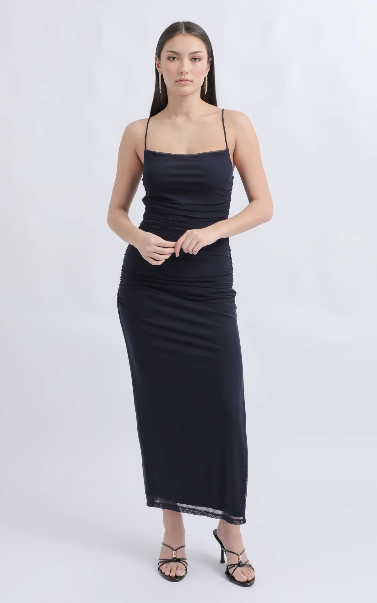 Mesh Strappy Ruched Slip Gown
