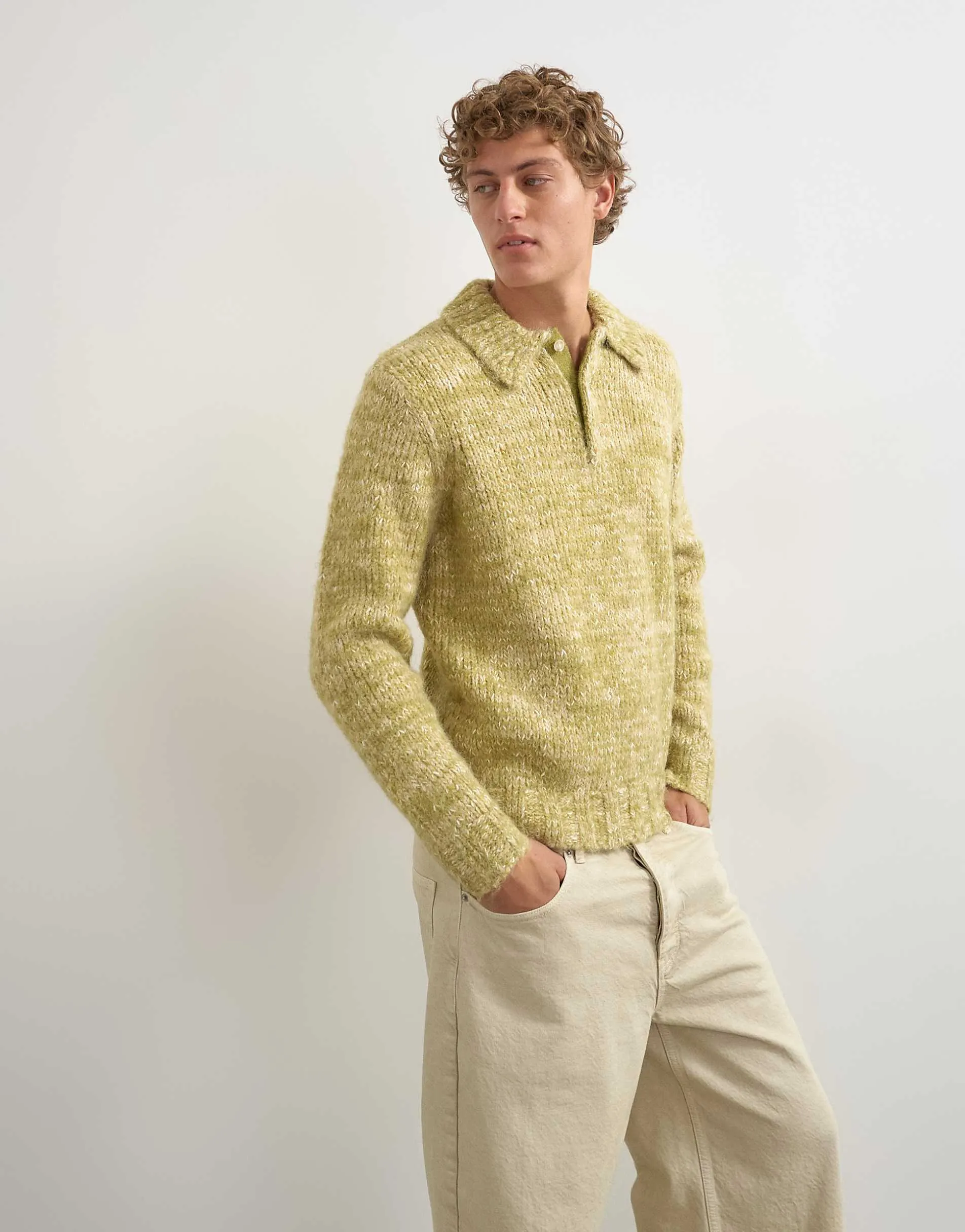 Topman classic fit knitted twist polo in light green