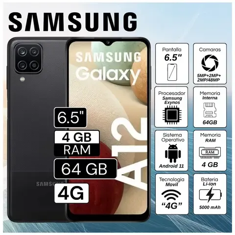 Celular Galaxy A12 6.5" Pulg. 4GB RAM 64GB Android 11 - Negro
