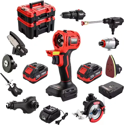 20V MAX Brushless Power Tool Combo Kit, 9-in-1 Cordless Interchangeable Multi-Tool Set (Drill, Impact, Grinder, Sander, Circular, Chain & Reciprocating Saws, Blower, Washer), 2x 4.0Ah Batteries