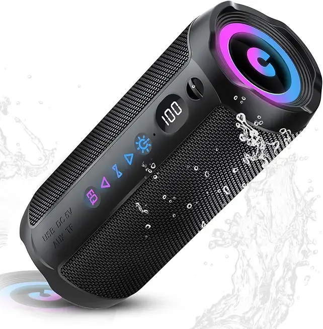 Coioc Portable Bluetooth Speaker, Bluetooth 5.4 Speaker, Dual Speaker with LED Display, Deep Bass,30H Playtime, Colorful RGB Lights,IPX7 Waterproof,TWS pairing for Outdoor/Home/Party/Travel,Gift Ideas