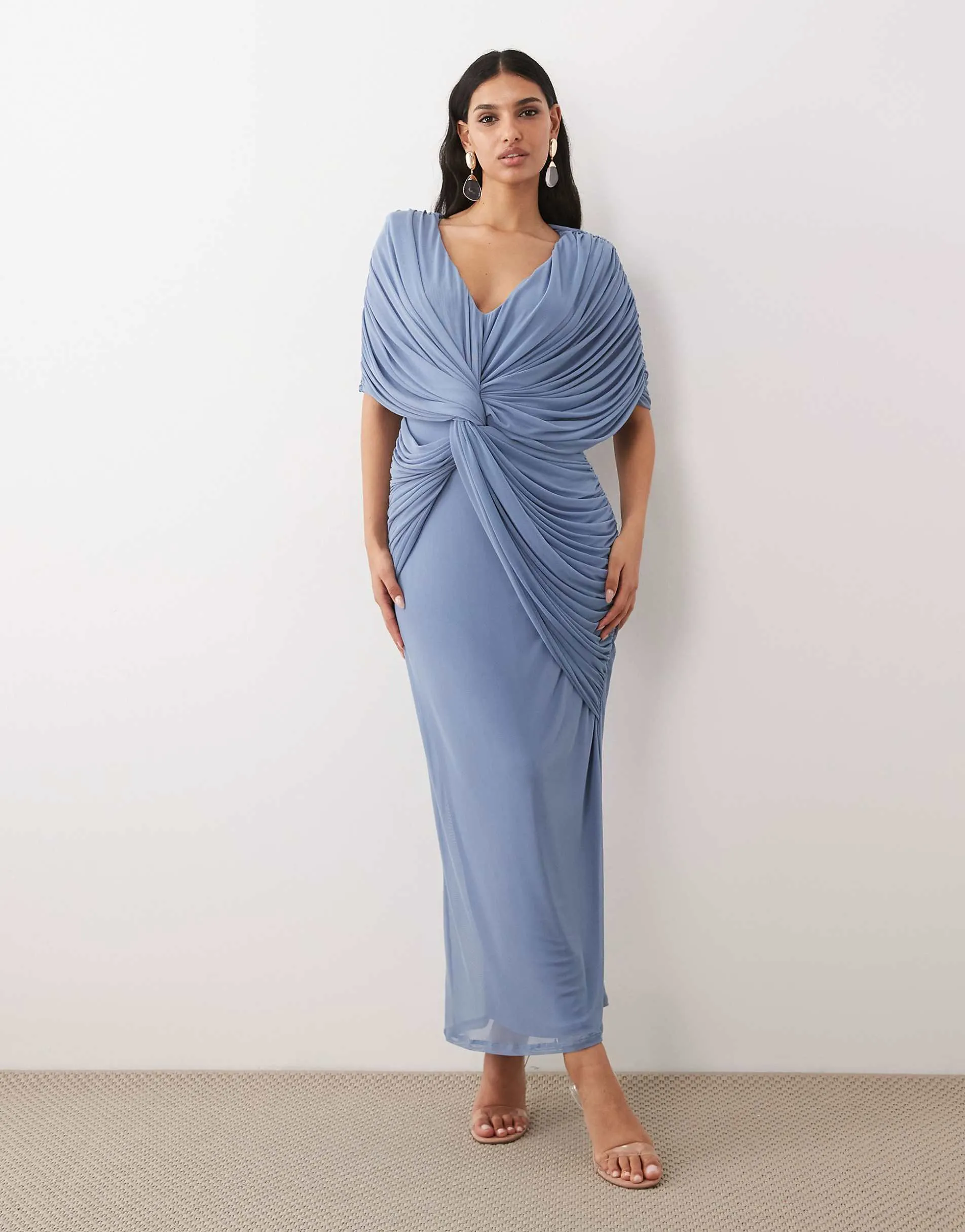 ASOS DESIGN twist plunge cape maxi dress in blue