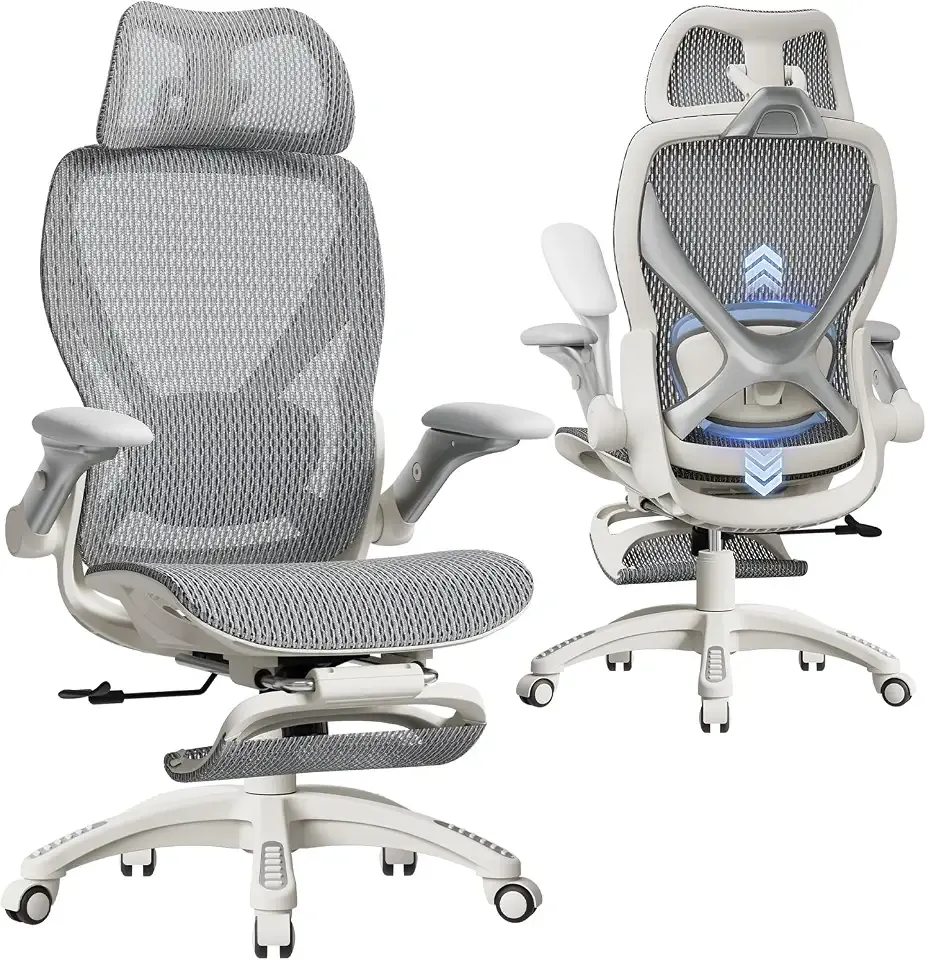 ELABEST X100 Ergonomic Mesh Office Chair with Footrest, Big and Tall Home Desk Chair with 5D Flip-Up Arms, Adjustable 3D Lumbar Support, Gaming & Executive Computer Chair
