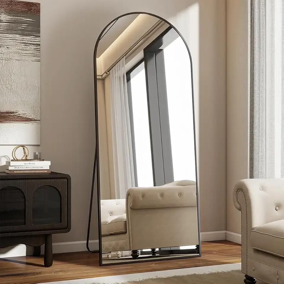 VooBang 24 x 65 inch Arched Full Length Mirror, Black Arch Floor Mirror Full Length with Stand, Full Body Standing Mirror for Living Room, Bedroom, Hanging or Leaning Against The Wall