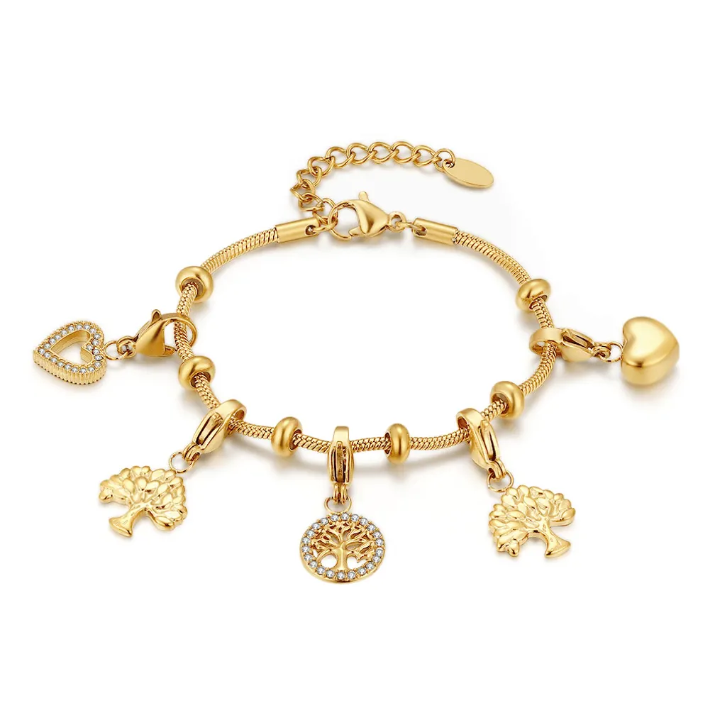 Armband in edelstaal, hartjes en bomen