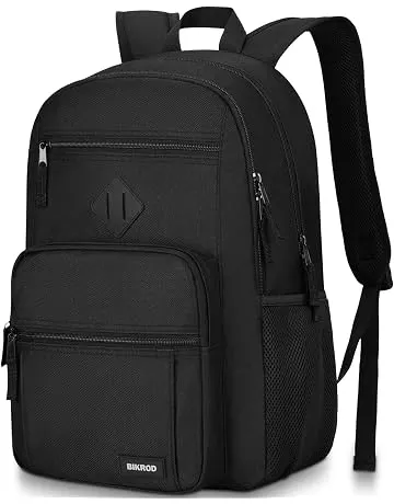 BIKROD Black Backpack for Men and Women, Backpack for School Teens Boys and Girls, Lightweight Casual High School Bookbag, Daily-use Travel Laptop Backpack Fits 15.6 Inch Notebook