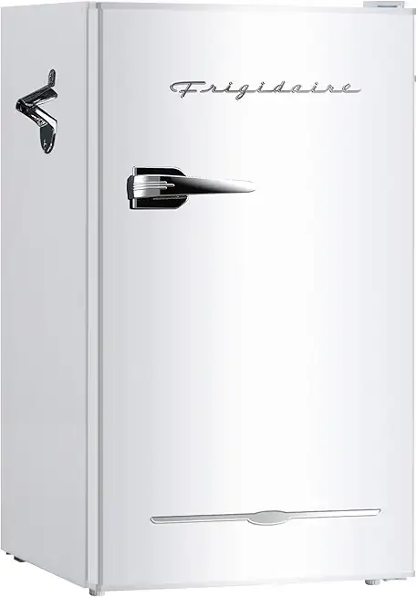 Frigidaire Retro Compact Fridge with Chiller, 3.2 cu ft Countertop Fridge with Built-In Bottle Opener, Compact Refrigerator for Office, Bedroom, Dorm Room or Cabin - 18.7"D x 19.01"W x 33.27"H (White)