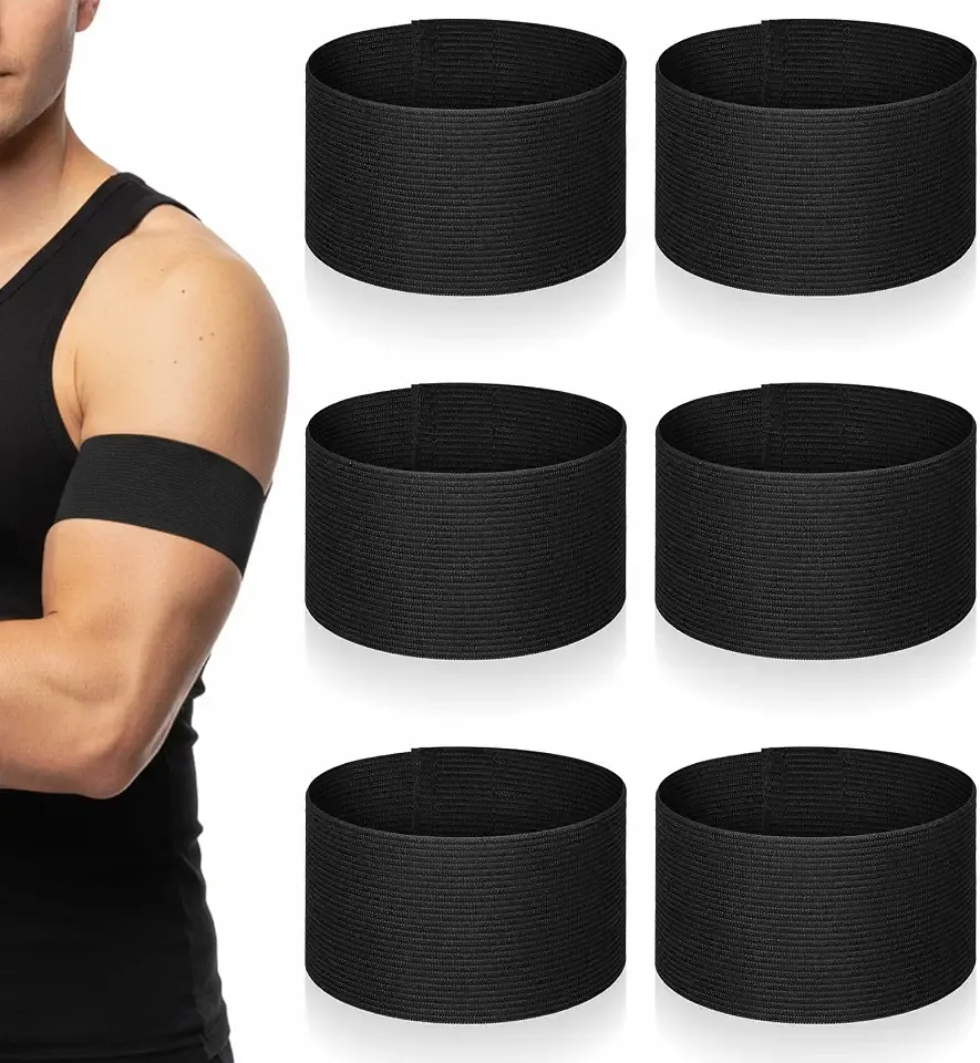 6 Pcs Black Arm Band, Black Soccer Football Captains Armband Elastic Arm Bands Adjustable Captain Armband for Basketball Volleyball