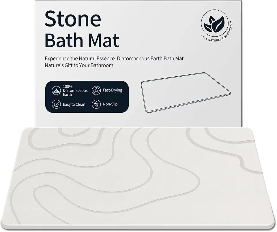 Stone Bath Mat for Bathroom, Diatomaceous Earth Shower Mat Quick Dry, White | Fast Drying, Super Absorbent, Non-Slip, Easy Maintenance, Easy to Clean, Sustainable Material