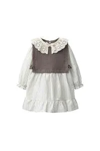 STRIPED DRESS WITH COMBINED KNIT WAISTCOAT