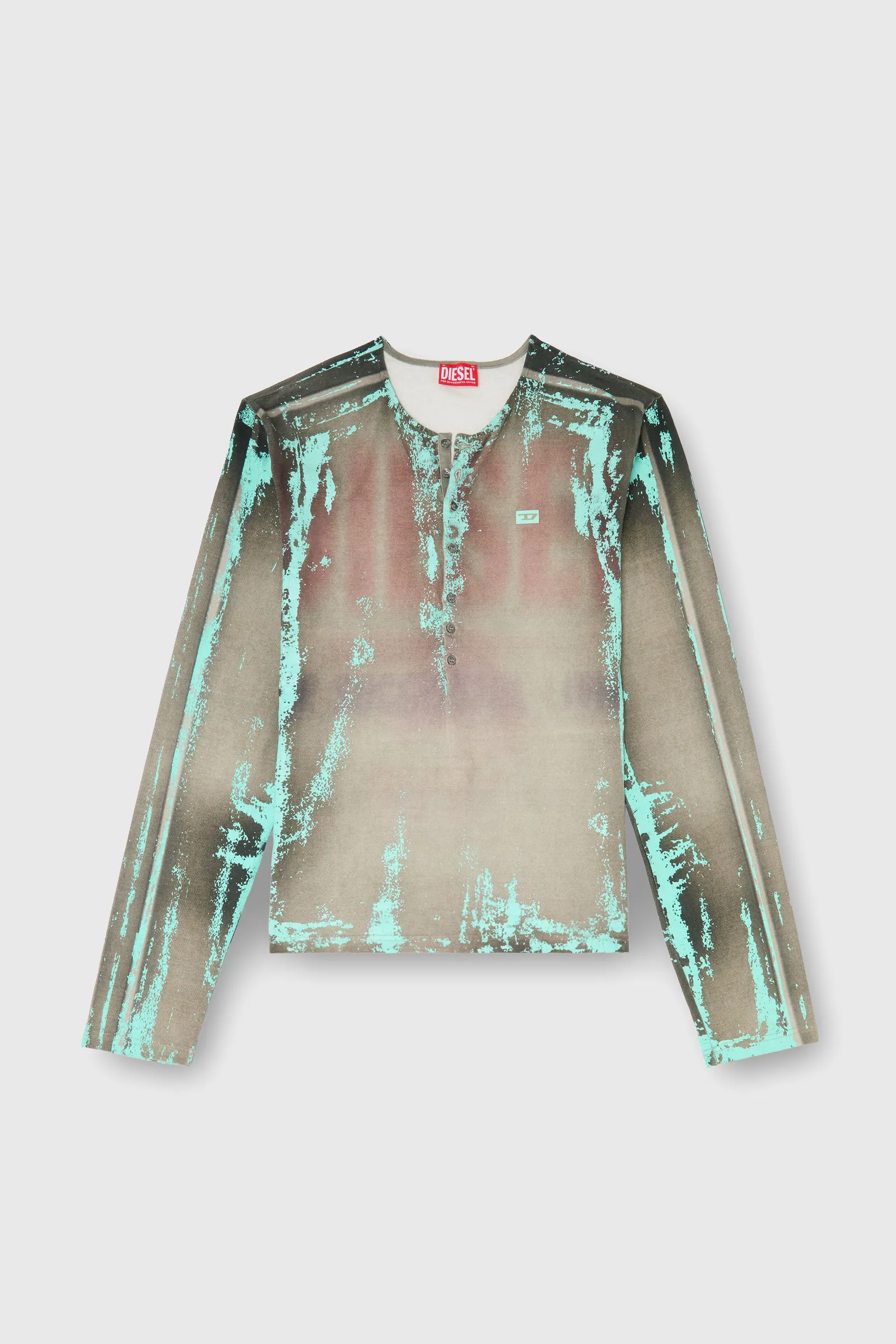 Grandad T-shirt in cracked leather-effect jersey