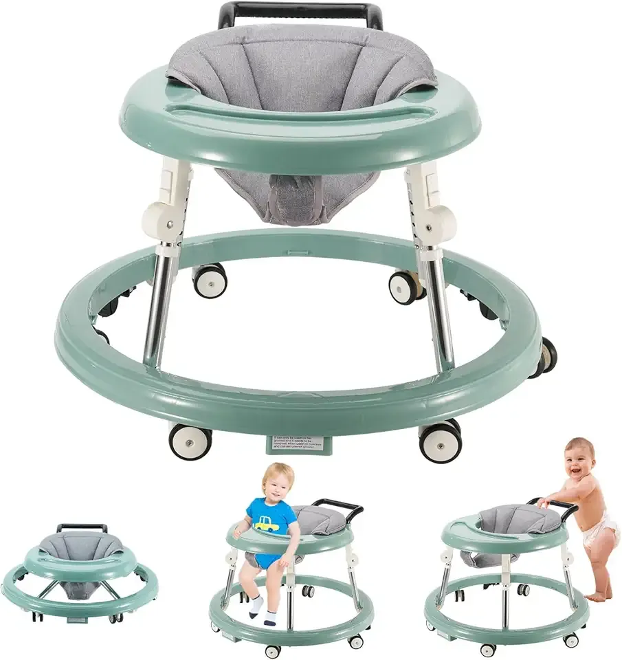 Baby Walker Foldable with 6 Adjustable Heights, Baby Walker with Wheels Portable, Infant Toddler Walker for Baby Boy Girls 6-18 Months (Green)