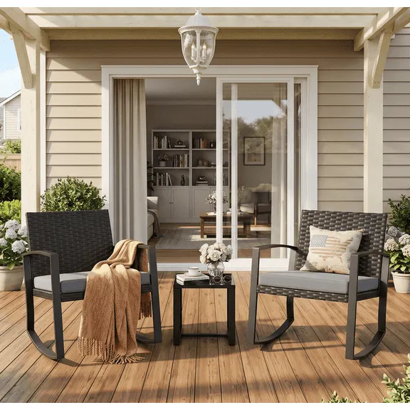 Patio Furniture Set on Sale, Rocking Bistro Set Chair with Coffee Table for Balcony, Backyard, Gray $54.39 Was $109.99
