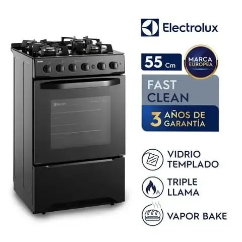 Cocina Freestading Gas 4 Quemadores Triple Llama Grill 55cm FE4GPR Electrolux