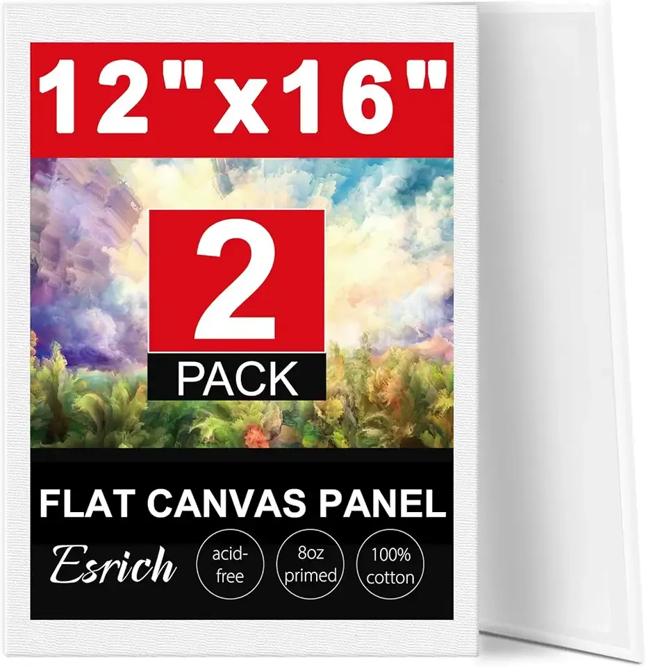 ESRICH Canvas Boards for Painting 12x16 Inch, 2 Pack Canvas for Painting Cotton Primed Acid Free Large Blank Canvas Panels for Oil Paint, Watercolor, Acrylic Paint, Gouache and Tempera.