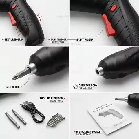 47PCS Electric Screwdriver Set 3.6V Rechargeable Cordless Household Lithium Drill with LED Light Perfect for Repairs Home Use
