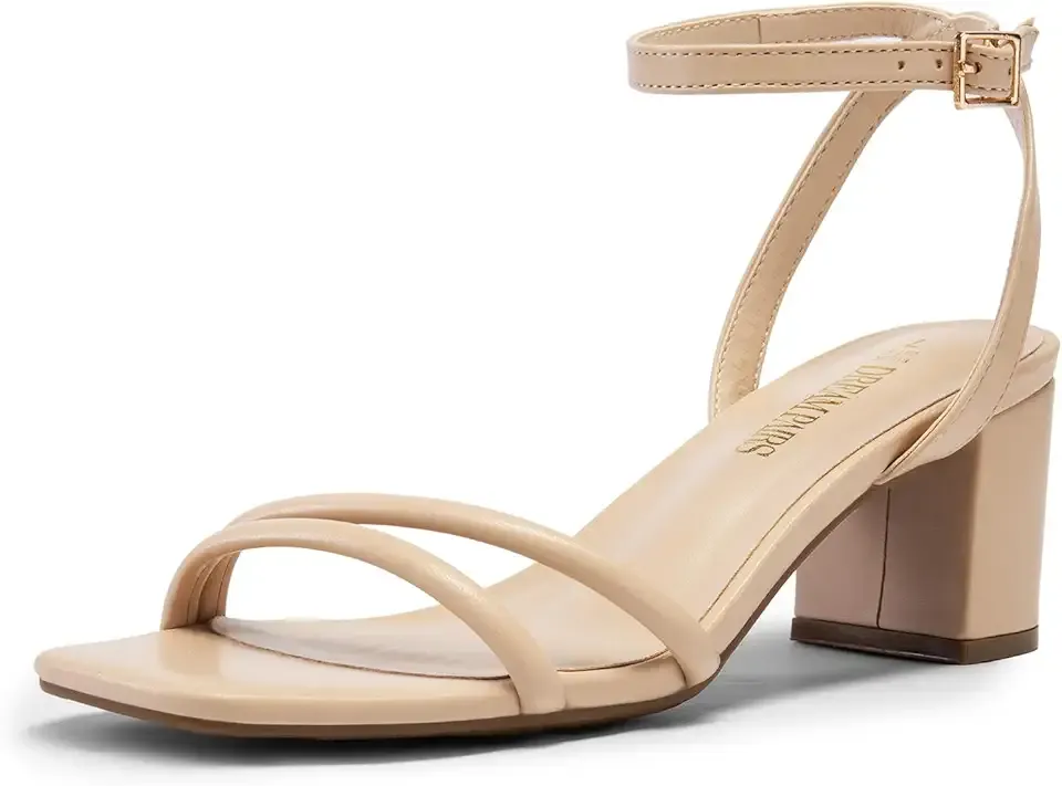 Women's Chunky Strappy Heels Square Open Toe Ankle Buckle Low Heels Sandals for Daily Wedding Party Dress