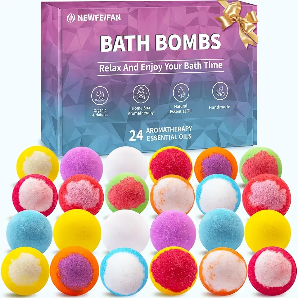 Bath Bombs for Women & Men, Basket Set for Mothers Day Gifts for Mom, 24-Pack Handmade Natural & Organic Essential Oil Bath Bomb, Spa Relaxing Teacher Appreciation Gifts for Wife Girlfriend
