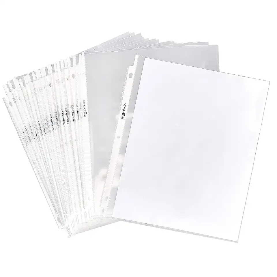 Amazon Basics Sheet Protectors for 3 Ring Binder, Lightweight, Acid-Free, Clear Plastic Sleeves, Letter Size, 8.5 x 11 Inch, 100-Pack