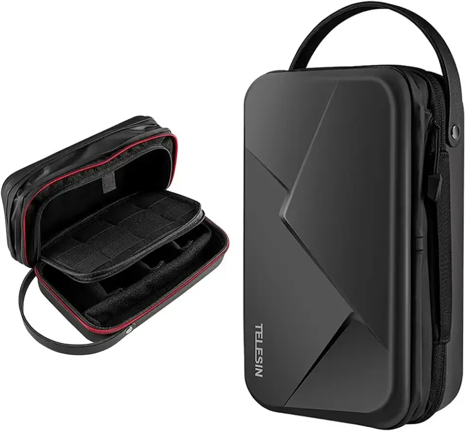 TELESIN Large Carry Case Carrying Travel Bag for GoPro Max Hero 13 12 11 10 9 8 7 6 5 DJI Action 3 4 5 Osmo Pocket 3 Insta360 X3 X4 X5 Go3 Ace Pro AKASO Battery Charger Strap Mount Accessories
