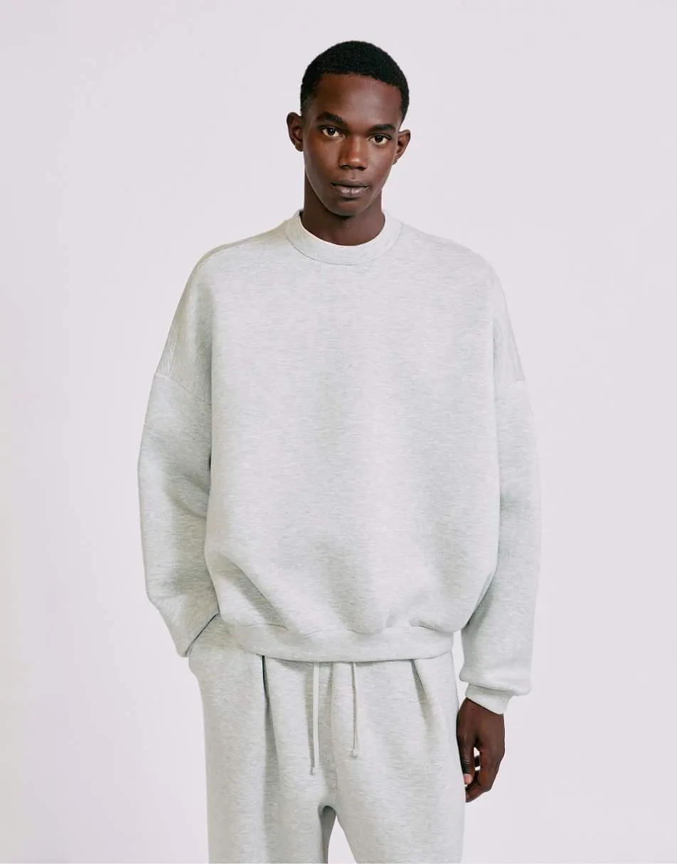 Pull&Bear Interlock round neck sweatshirt in grey marl