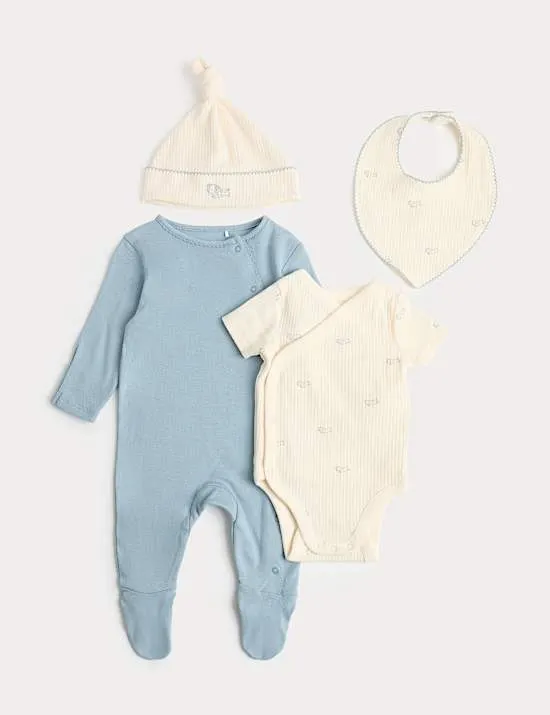 4-tlg. Starterset mit hohem Baumwollanteil und Welpenmotiv (3,2 kg–9 M.)