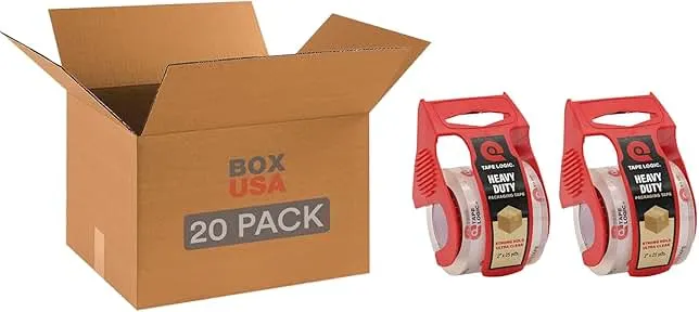 BOX USA Moving Boxes 18"L x 14"W x 12"H (20-Pack) + Packaging Tape 2" x 25yd (2-Pack) - Moving Supplies Bundle