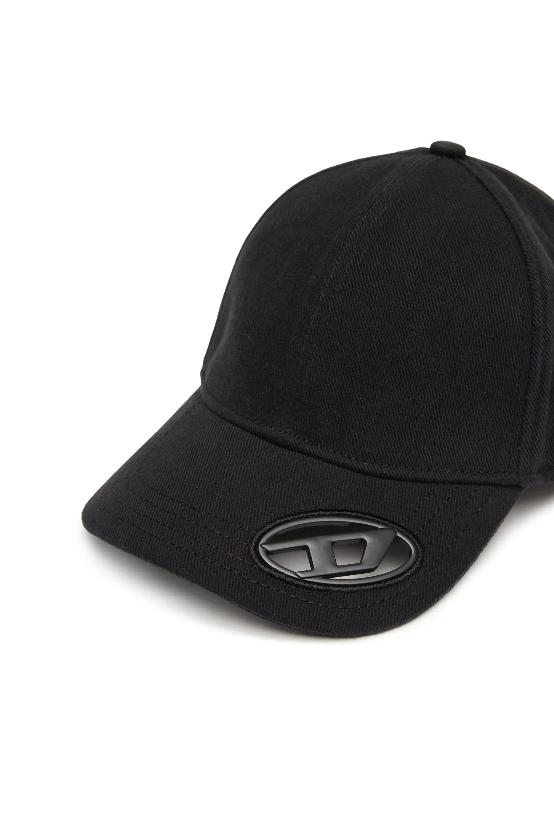 Baseball cap with oval D plaque