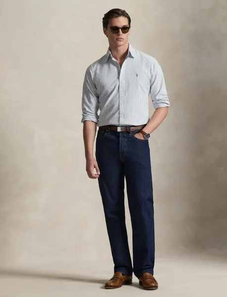 Custom Fit Striped Oxford Shirt Navy White