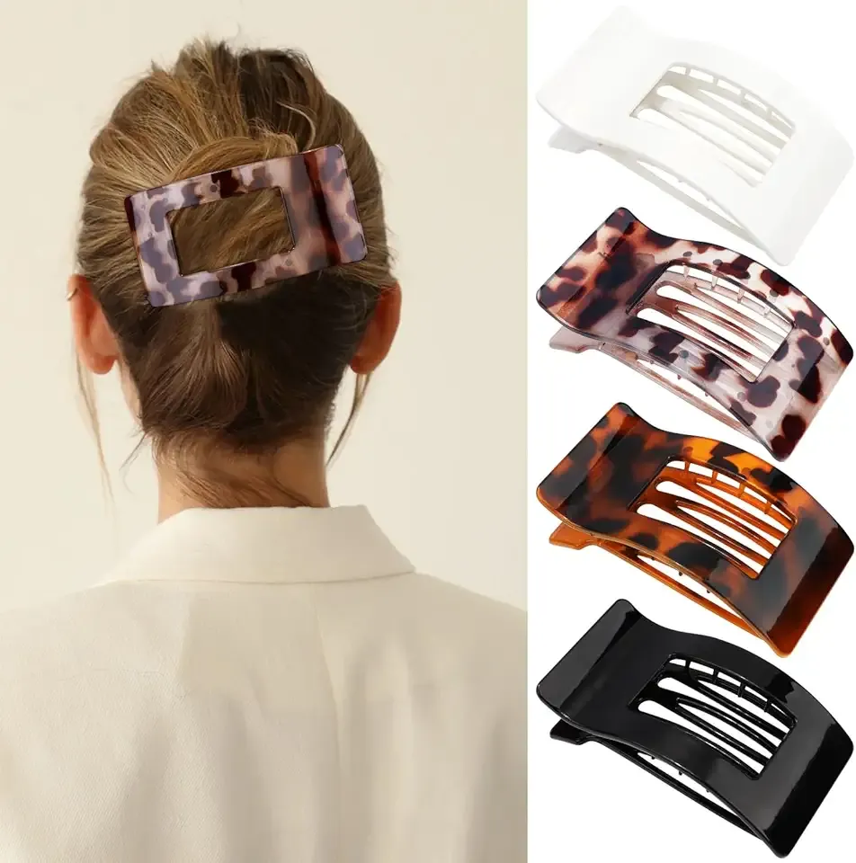 Velscrun Flat Hair Clips for Women Girls, Matte Lay Flat Claw Clips, Strong Hold Large Side Hair Clip All Hair Types, French Duck Billed Hair Jaw Claw Clip, Non Slip Grip for Daily Styling Tortoise