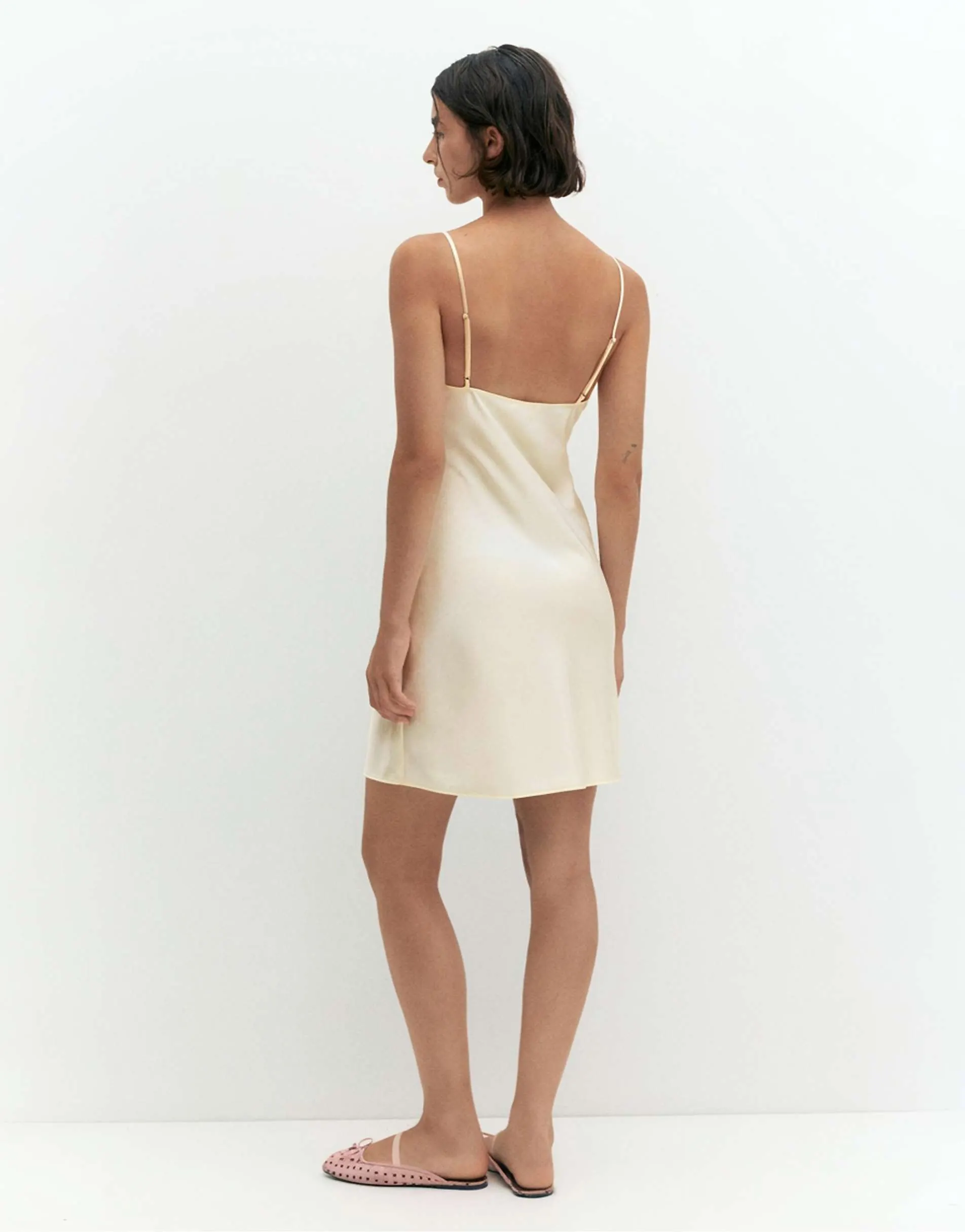 Pull&Bear Satin mini dress with straps in beige