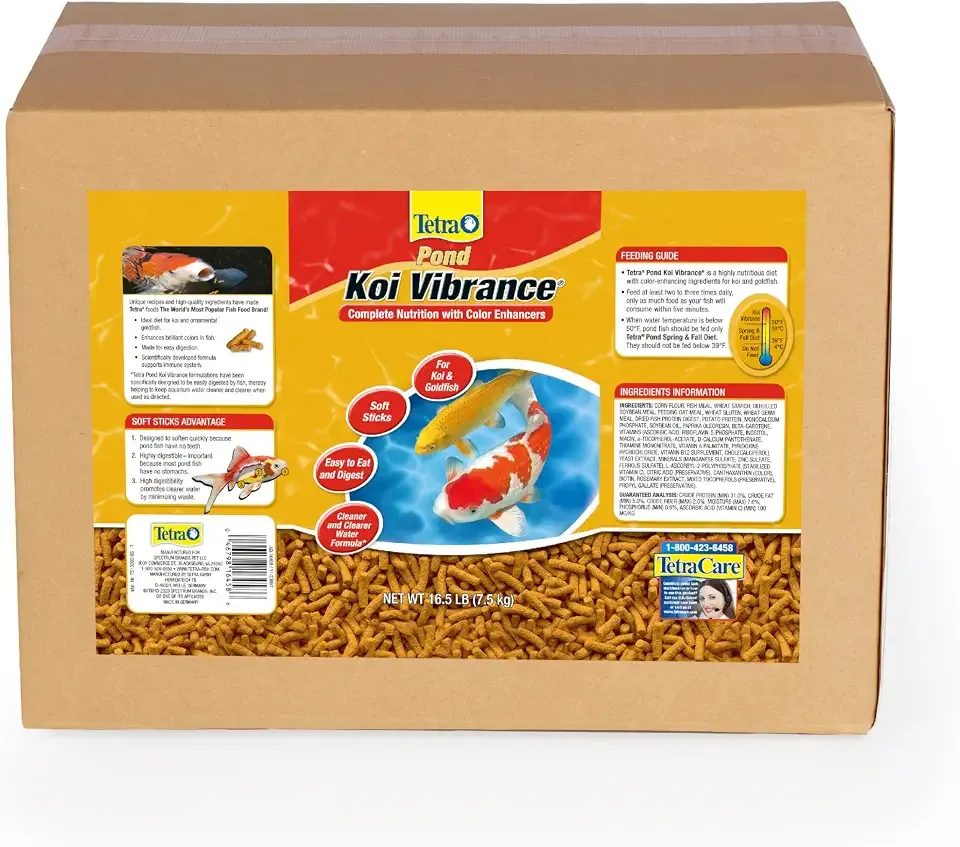 Tetra Pond Koi Vibrance Soft Sticks, Floating Pond Fish Food, 16.5 lbs | Daily Diet for Koi Fish and Ornamental Goldfish, Feed When Water is Above 50 Degrees, Highly Digestible, Clean & Clear Water