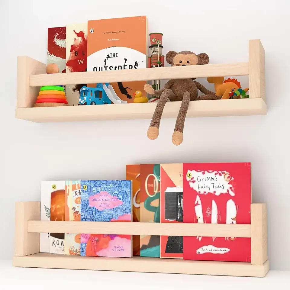 2-Pack Floating Shelves, 16 Inch Wooden Wall Mounted Hanging Shelf,Space Saving for Living Room, Bedroom, Kitchen, Office, Study, Kids Room