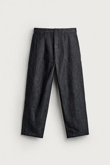 PLEATED DENIM CHINO TROUSERS