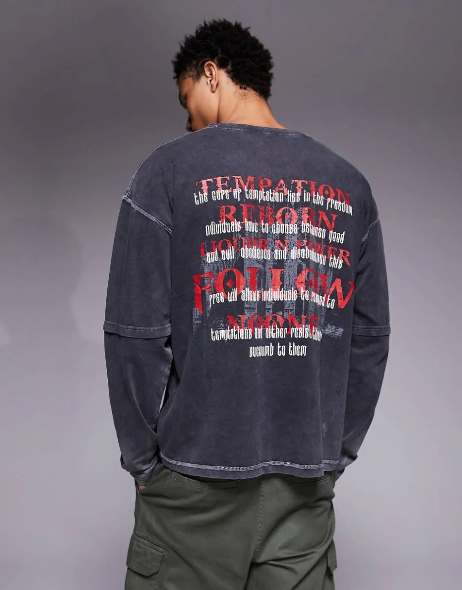Liquor N Poker oversized long sleeve Principles of Life t-shirt in black