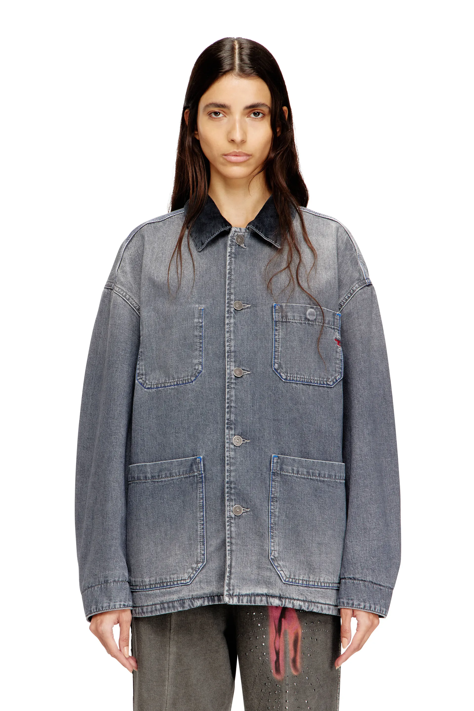 Utility-style denim jacket with contrasting collar