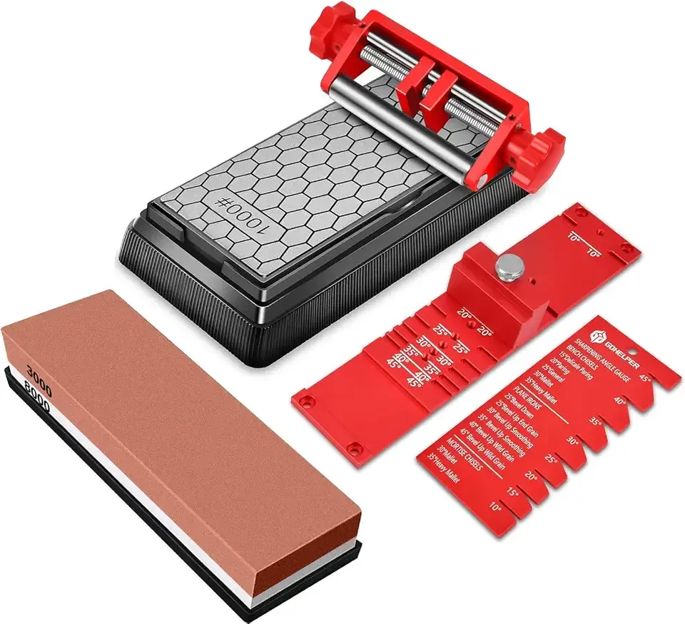 Chisel Sharpening Jig, Wood Honing Guide for Chisels and Planes Width 0.1" to 2.8" with Sharpening Angle Fixture, Angle Gauge from 10° to 45°(With 2 Sharpening Stones)