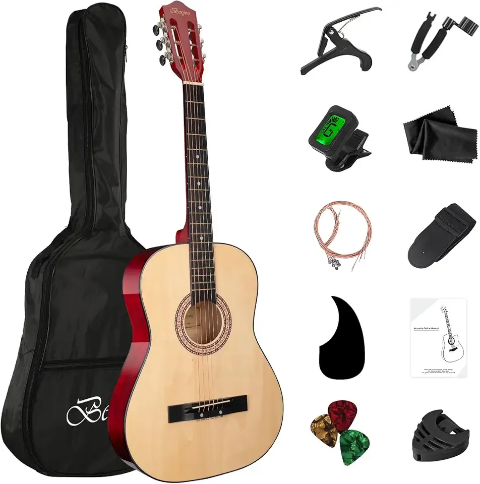 Acoustic Guitar 38" Wood Guitar with starter kit-Travel Gig Bag, Tuner,guitar pick with Beginner Set for Kids/Adults -Natural