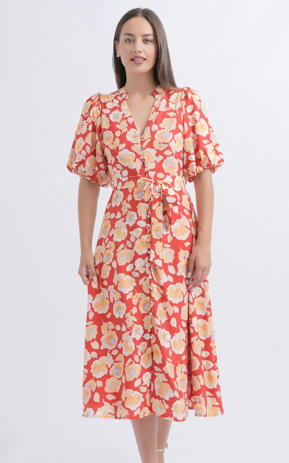 Voile Puff Sleeve Shirt Dress