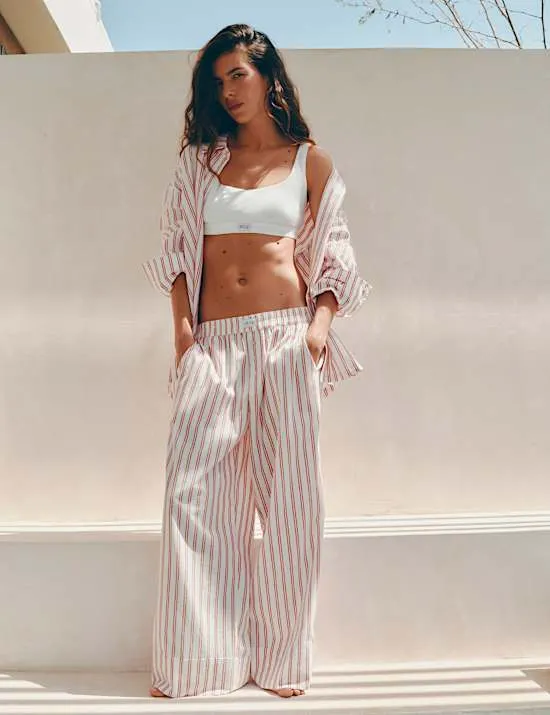 Pure Cotton Striped Wide Leg Pyjama Bottoms