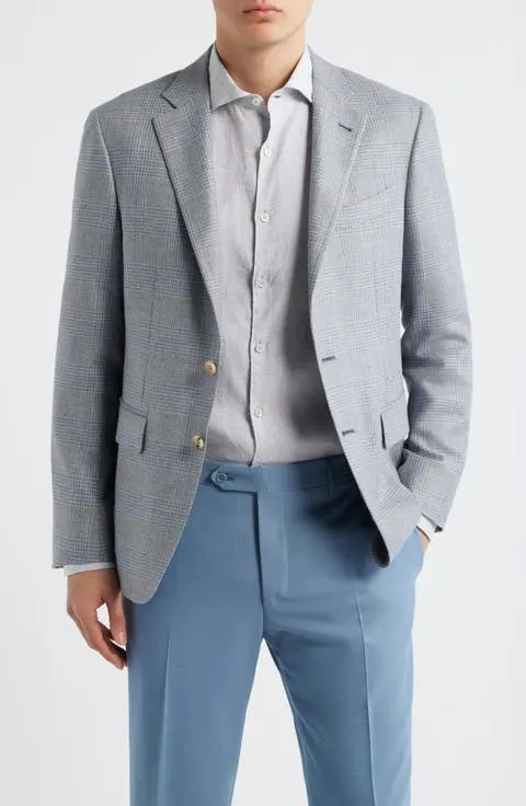 Kei Trim Fit Grey Glen Check Silk & Wool Sport Coat