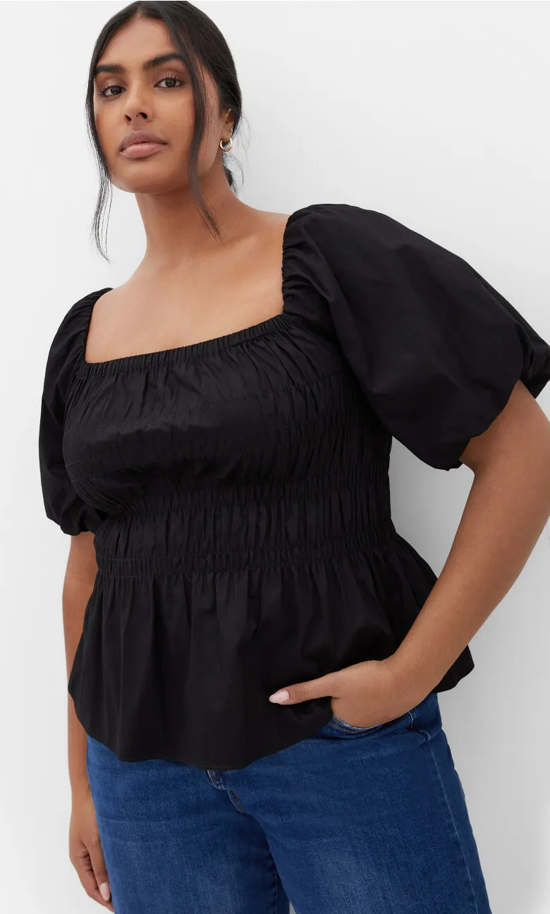 Blaire Shirred Peplum Top - black