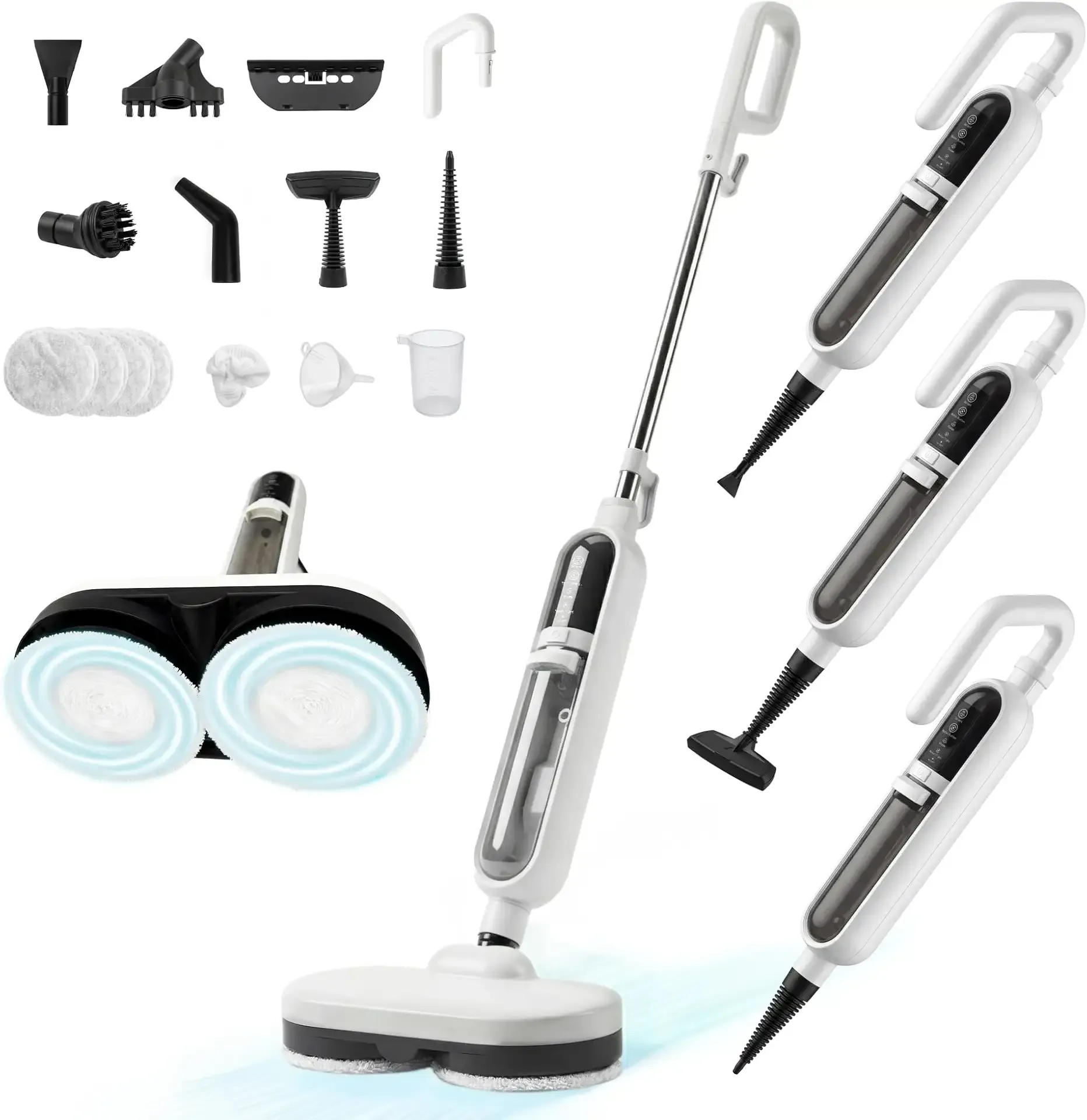 Livatro Scrubbing Steam Mop for Floor Cleaning with Rotating Pads Steamer | 2 in 1 Steam Cleaner, 500ML Tank, 15-in-1 Multipurpose Handheld Floor Steamer, for Hardwood Floors Clothes Window Tile Carpet
