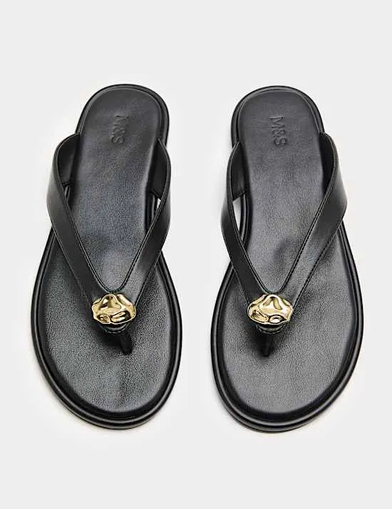 Trim Detail Flat Toe Post Sandals