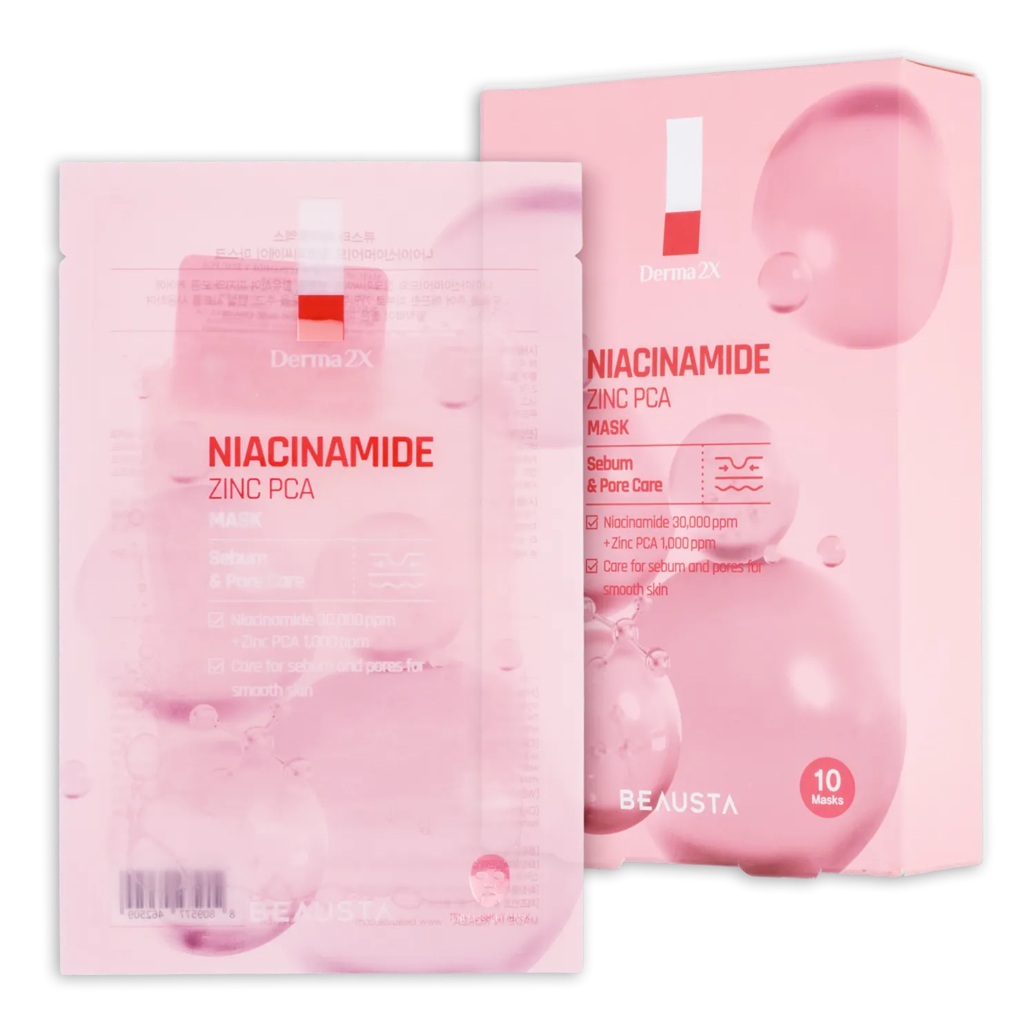 Mascarilla Facial Derma 2X Niacinamide Zinc Pca BEAUSTA X10 Uds