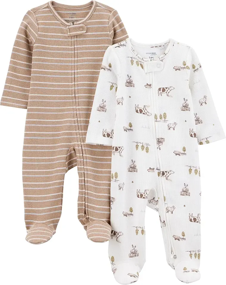 Unisex Baby 2-way Zip Thermal Footed Sleep and Play, Pack of 2
