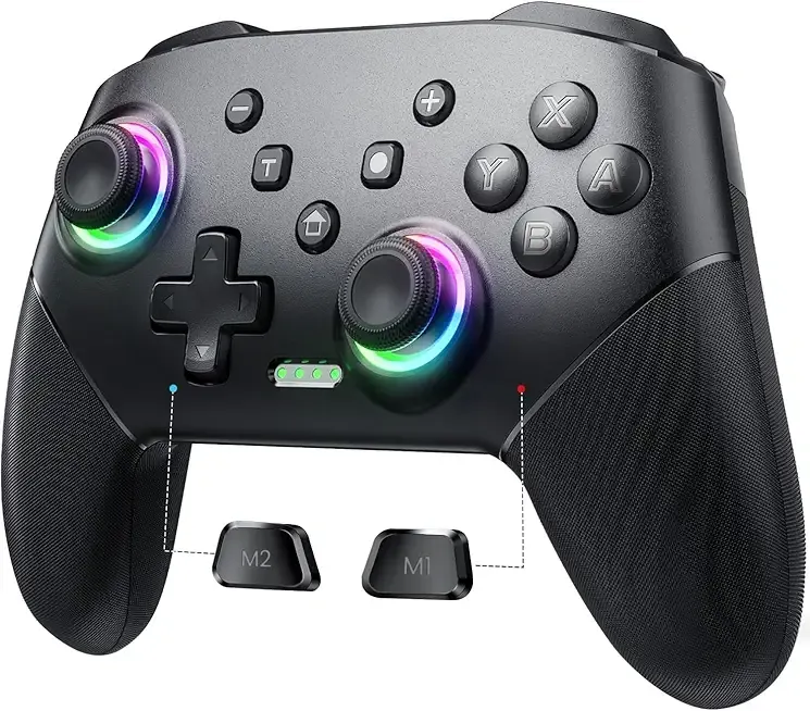 Switch Controller Wireless, Pro Controllers Compatible with Switch/Lite/OLED/PC, One-Key Pairing Gamepad with 9-Color RGB LEDs 1000mAh Battery 6-Axis Motion Wake Up Function