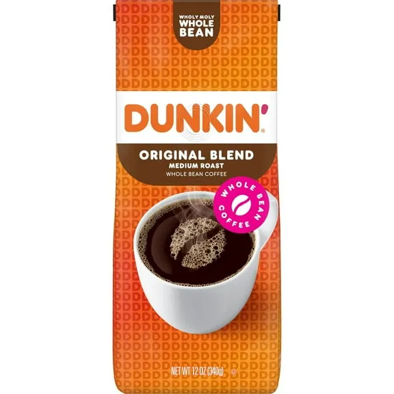 Dunkin’ Original Blend Whole Bean Coffee, Medium Roast, 12 oz Bag